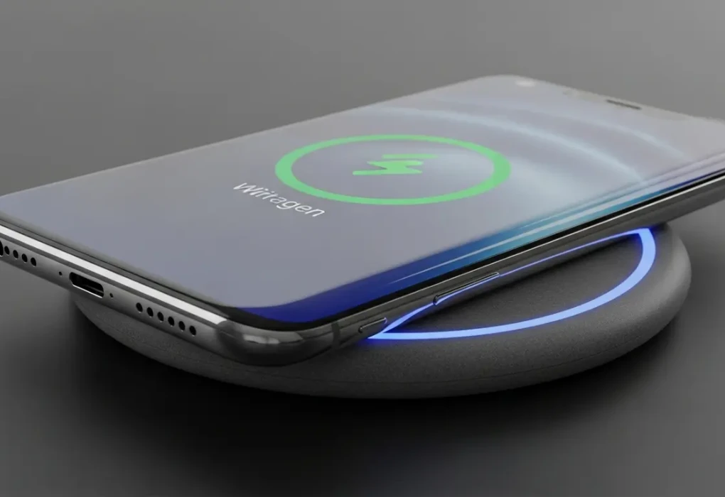 Smartphone diletakkan di atas charging pad untuk pengisian daya nirkabel